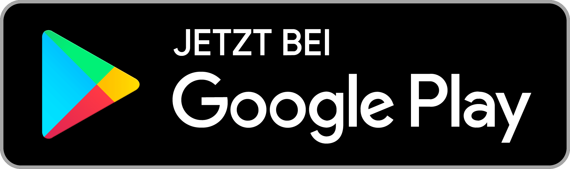 Ein Google Play-Logo mit dem Text JETZT BEI Google Play auf schwarzem Hintergrund, das die Verfügbarkeit im Google Play Store anzeigt.
